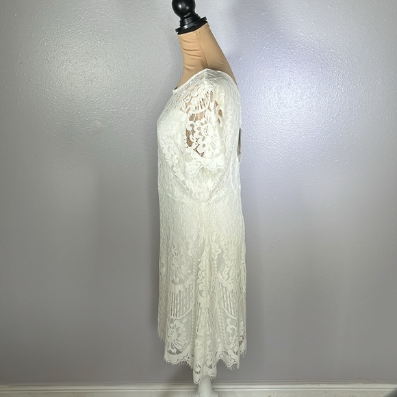 NWT feminine bridal graduation White lace overlay short sleeve mini dress sz L - Picture 4 of 11